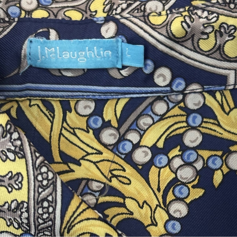 J. McLaughlin Faberge Con Lois Silk Blend Blouse Navy and Gold - Picture 3 of 11